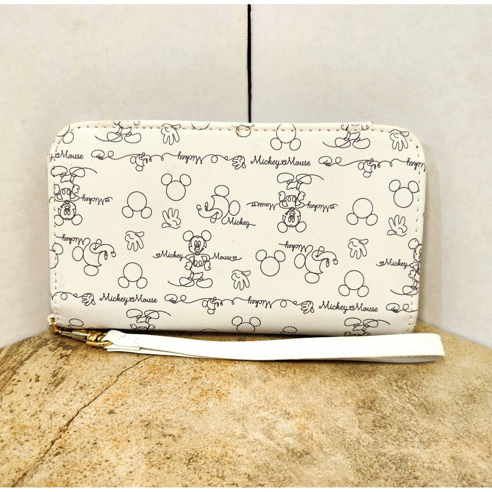 Disney Mickey Mouse Sketch and Signature Wallet Wristlet White Zip Around